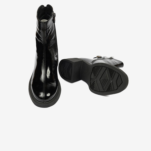 Greyder Women's Genuine Leather Lock Strap Boots in Black