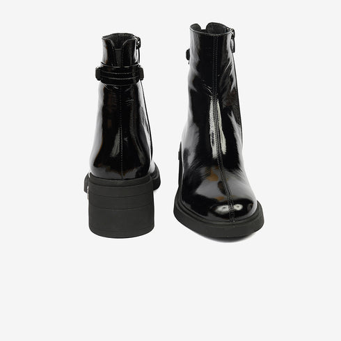 Greyder Women's Genuine Leather Lock Strap Boots in Black