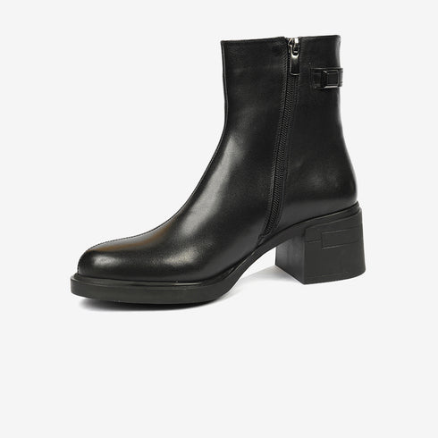 Greyder Women's Genuine Leather Lock Strap Boots in Black