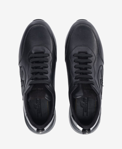 Greyder Men's Black Leather Sports Sneakers