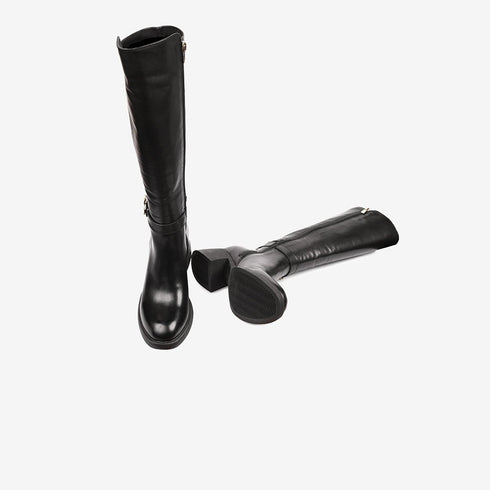 Greyder Women's Knee High Boots with Straps in Black