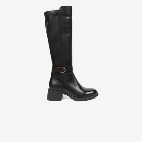 Greyder Women's Knee High Boots with Straps in Black