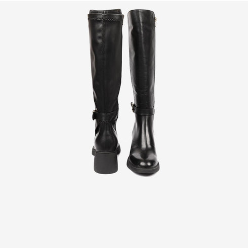 Greyder Women's Knee High Boots with Straps in Black
