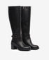 Greyder Women's Knee High Heel Leather Boots With Strap