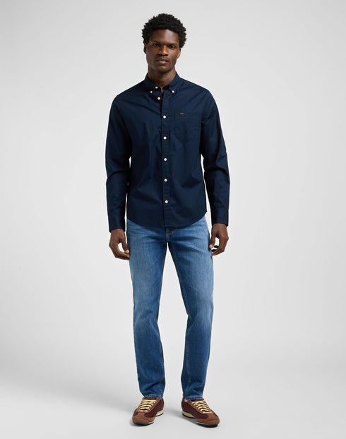 Lee Men's Button Down Shirt In Rivet Navy - Rodeo In