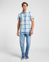 Lee Men's Button Down Short Sleeve Shirt in Stream Ecru Plaid