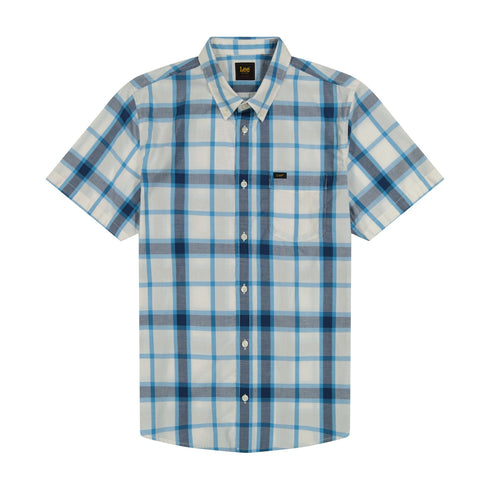 Lee Men's Button Down Short Sleeve Shirt in Stream Ecru Plaid