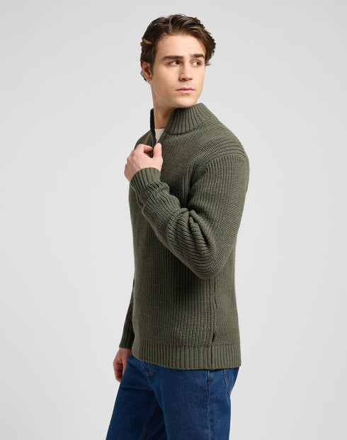 Lee Men's Clean Half Zip Knit Sweatshirt in Olive Gray