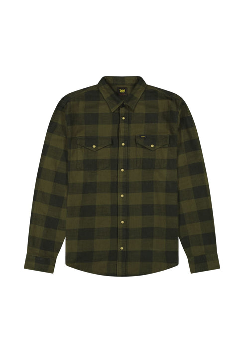 Lee Men's Clean Western Shirt In Army Green Buff
