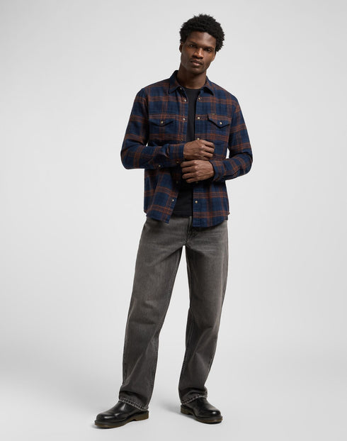 Lee Men's Clean Western Shirt In Luxe Rivet Navy - Rodeo In