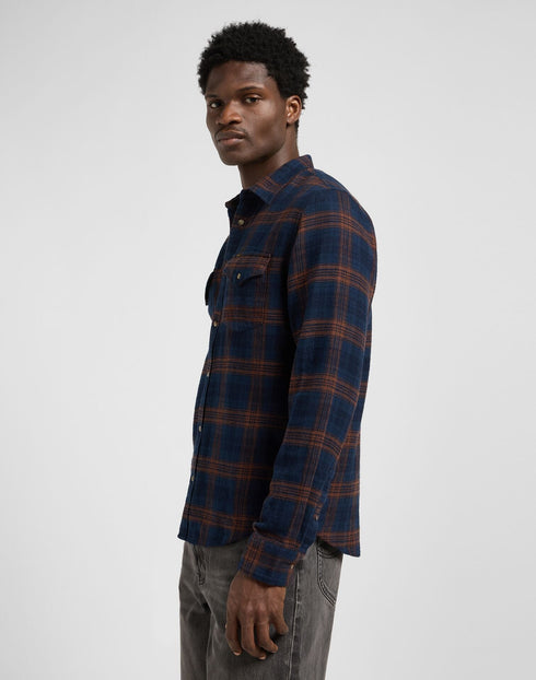 Lee Men's Clean Western Shirt In Luxe Rivet Navy - Rodeo In