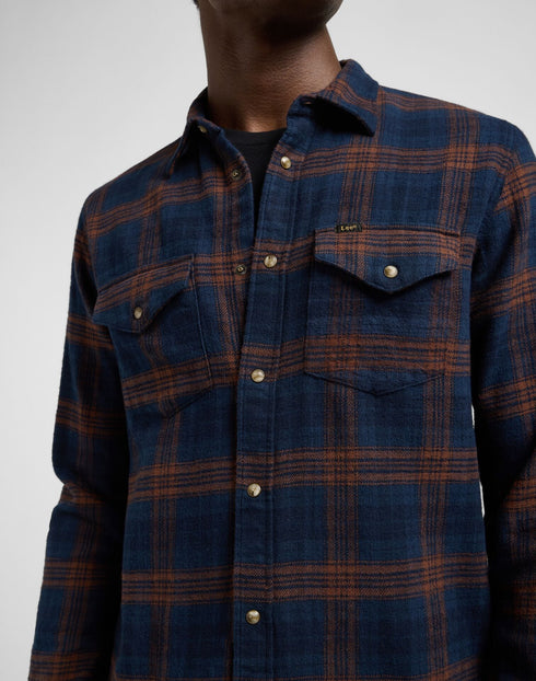 Lee Men's Clean Western Shirt In Luxe Rivet Navy - Rodeo In