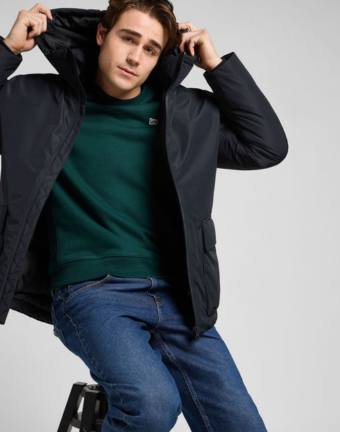 Lee Men's Hooded Short Puffer Jacket In Black - Rodeo In