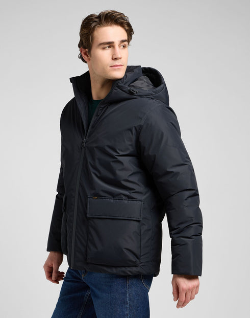 Lee Men's Hooded Short Puffer Jacket In Black - Rodeo In