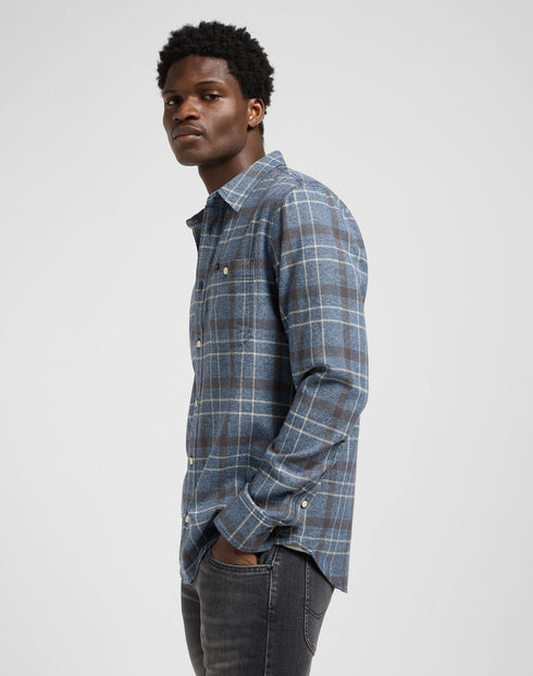 Lee Men's Leesure Shirt In Indigo Static Plaid - Rodeo In