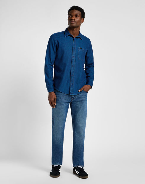 Lee Men's Leesure Shirt in Ink Blue Wash