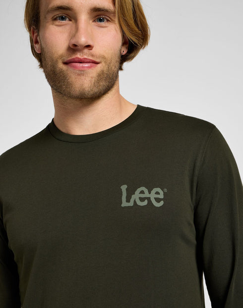Lee Men's Long Sleeve Med Wobbly T-Shirt In Olive Night