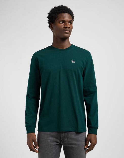 Lee Men's Long Sleeve Patch logo T-Shirt In Jade Forest