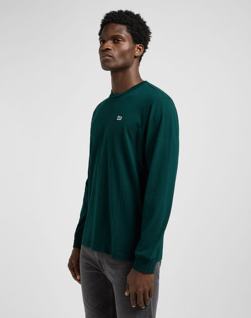 Lee Men's Long Sleeve Patch logo T-Shirt In Jade Forest