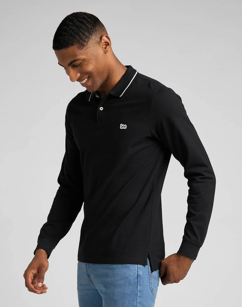 Lee Men's Long Sleeve Pique Polo In Black - Rodeo In
