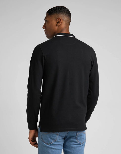Lee Men's Long Sleeve Pique Polo In Black - Rodeo In