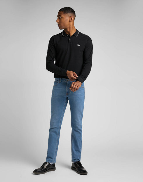 Lee Men's Long Sleeve Pique Polo In Black