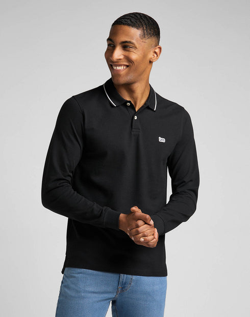 Lee Men's Long Sleeve Pique Polo In Black - Rodeo In