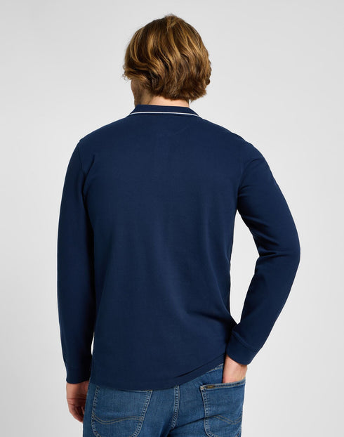 Lee Men's Long Sleeve Pique Polo In Mood Indigo