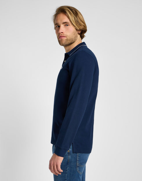 Lee Men's Long Sleeve Pique Polo In Mood Indigo
