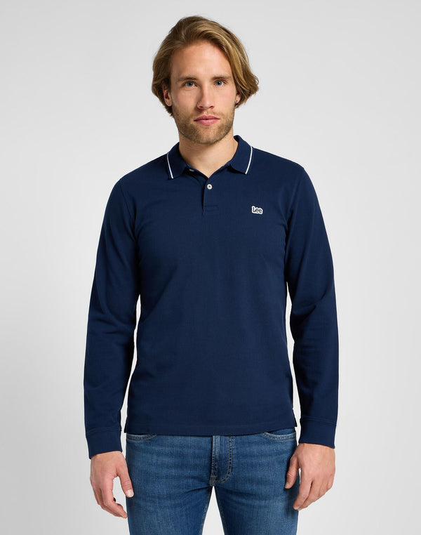 Lee Men's Long Sleeve Pique Polo In Mood Indigo - Rodeo In