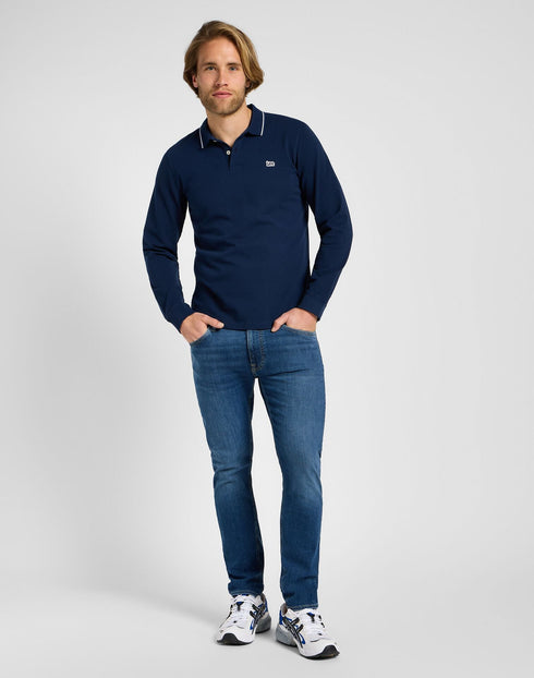 Lee Men's Long Sleeve Pique Polo In Mood Indigo - Rodeo In