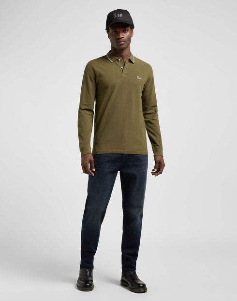Lee Men's Long Sleeve Pique Polo T-Shirt In Army Green - Rodeo In