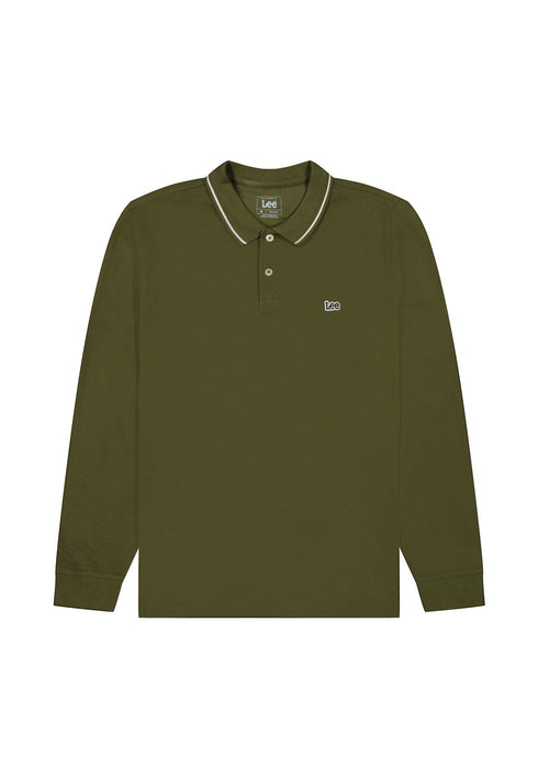 Lee Men's Long Sleeve Pique Polo T-Shirt In Army Green - Rodeo In