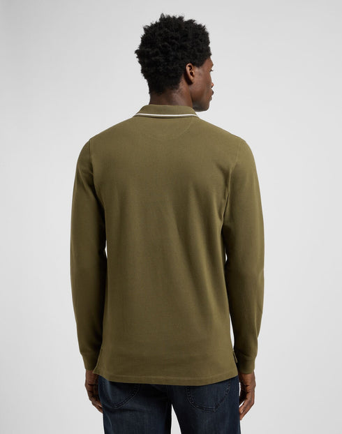 Lee Men's Long Sleeve Pique Polo T-Shirt In Army Green - Rodeo In
