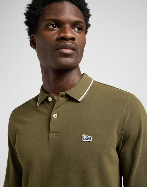 Lee Men's Long Sleeve Pique Polo T-Shirt In Army Green - Rodeo In
