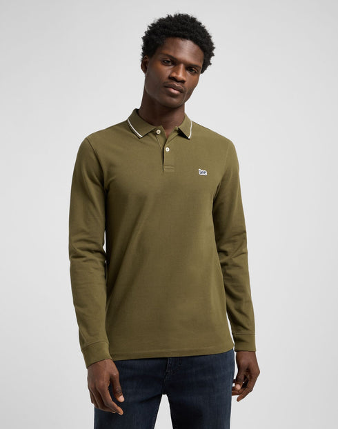 Lee Men's Long Sleeve Pique Polo T-Shirt In Army Green - Rodeo In