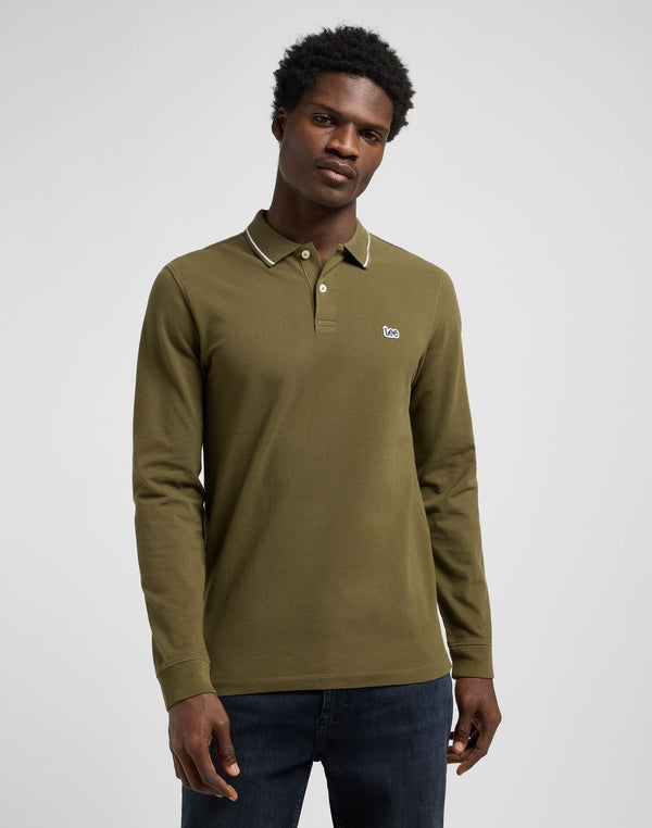 Lee Men's Long Sleeve Pique Polo T-Shirt In Army Green - Rodeo In
