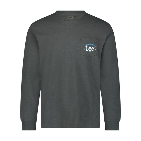Lee Men's Long Sleeve Pocket Logo T-Shirt in Washed Black