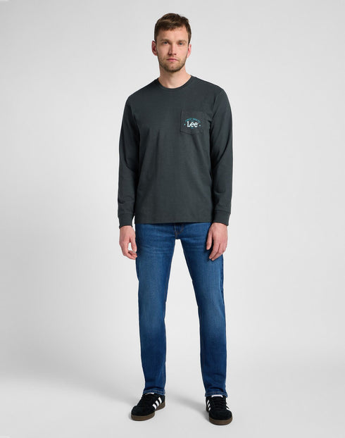 Lee Men's Long Sleeve Pocket Logo T-Shirt in Washed Black
