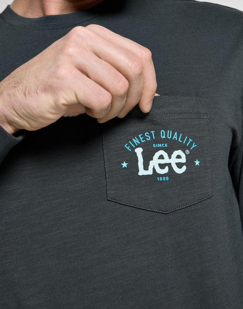 Lee Men's Long Sleeve Pocket Logo T-Shirt in Washed Black