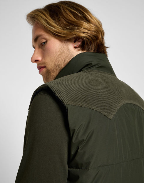 Lee Men's Reversible Western Puffer Vest In Olive Night
