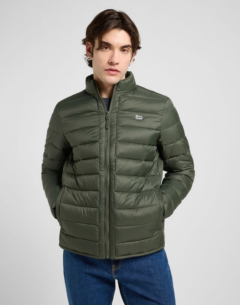 Lee Men's Stand Collar Puffer Jacket In Olive Gray - Rodeo In
