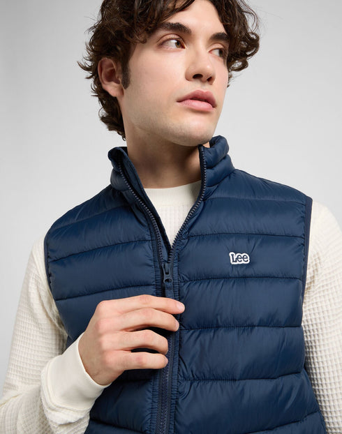 Lee Men's Stand Collar Puffer Vest In Rivet Navy