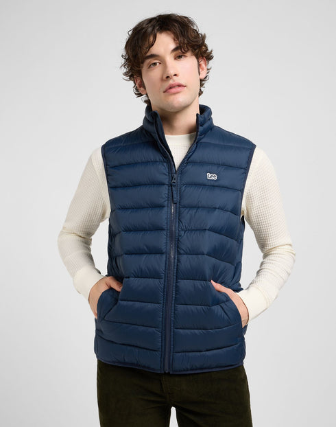 Lee Men's Stand Collar Puffer Vest In Rivet Navy