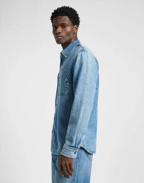 Lee Unisex Engineer Overshirt In Blue Meadow Wash