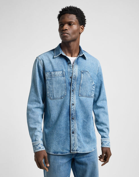 Lee Unisex Engineer Overshirt In Blue Meadow Wash
