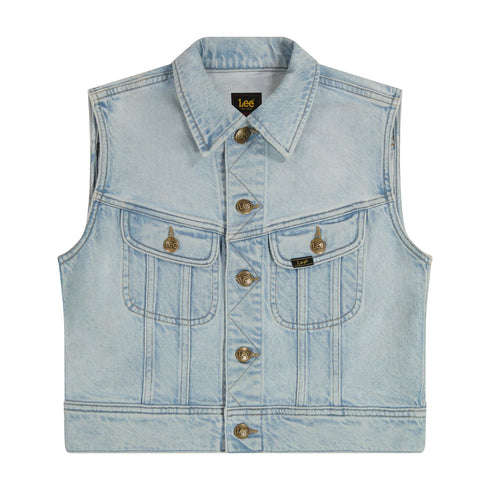Lee Women's Cropped Rider Denim Vest In Hint Of Rain - Rodeo In