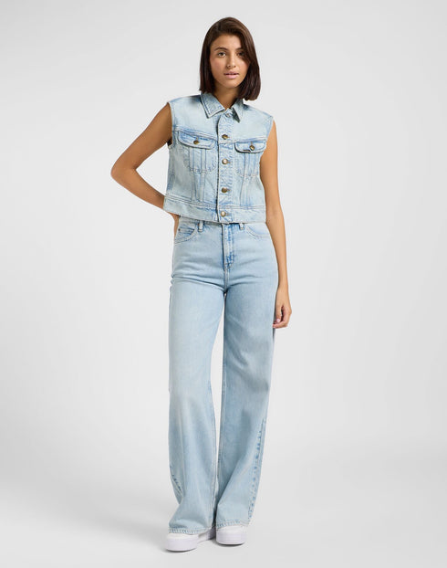 Lee Women's Cropped Rider Denim Vest In Hint Of Rain - Rodeo In