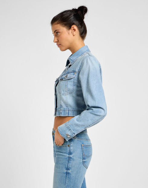 Lee Women's Cropped Rider Shirt in Modern Blue - Rodeo In