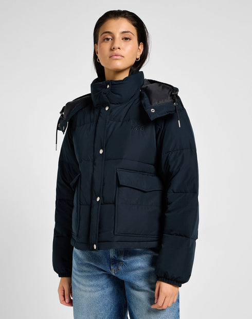 Lee Women's Hooded Short Puffer Jacket In Union Black